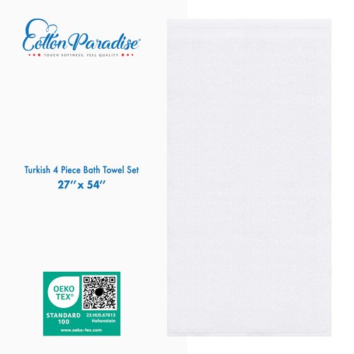Cotton Paradise 4 Piece Turkish Bath Towels for Bathroom, Extra Large Soft Plush Towels Bathroom Set, White