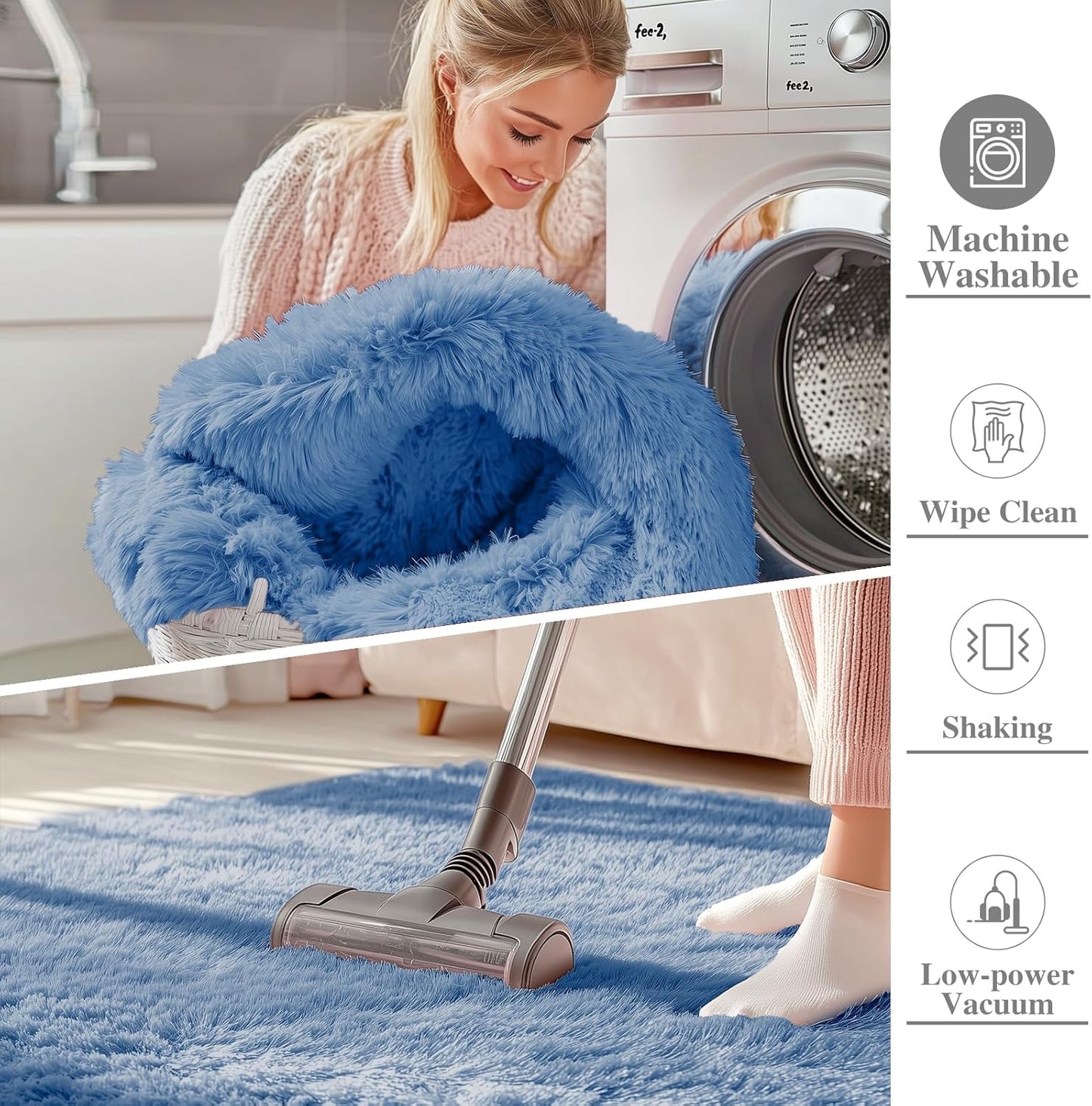 OLANLY Machine Washable Runner Rugs - Soft Fluffy Shaggy Design for Hallway & Bedroom | Blue Indoor Carpet