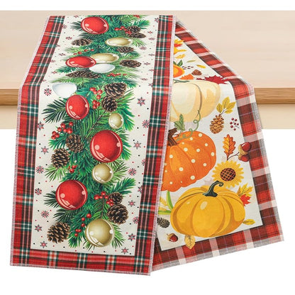 Double Sided Table Runner for Thanksgiving & Christmas 13 x 72 Inches