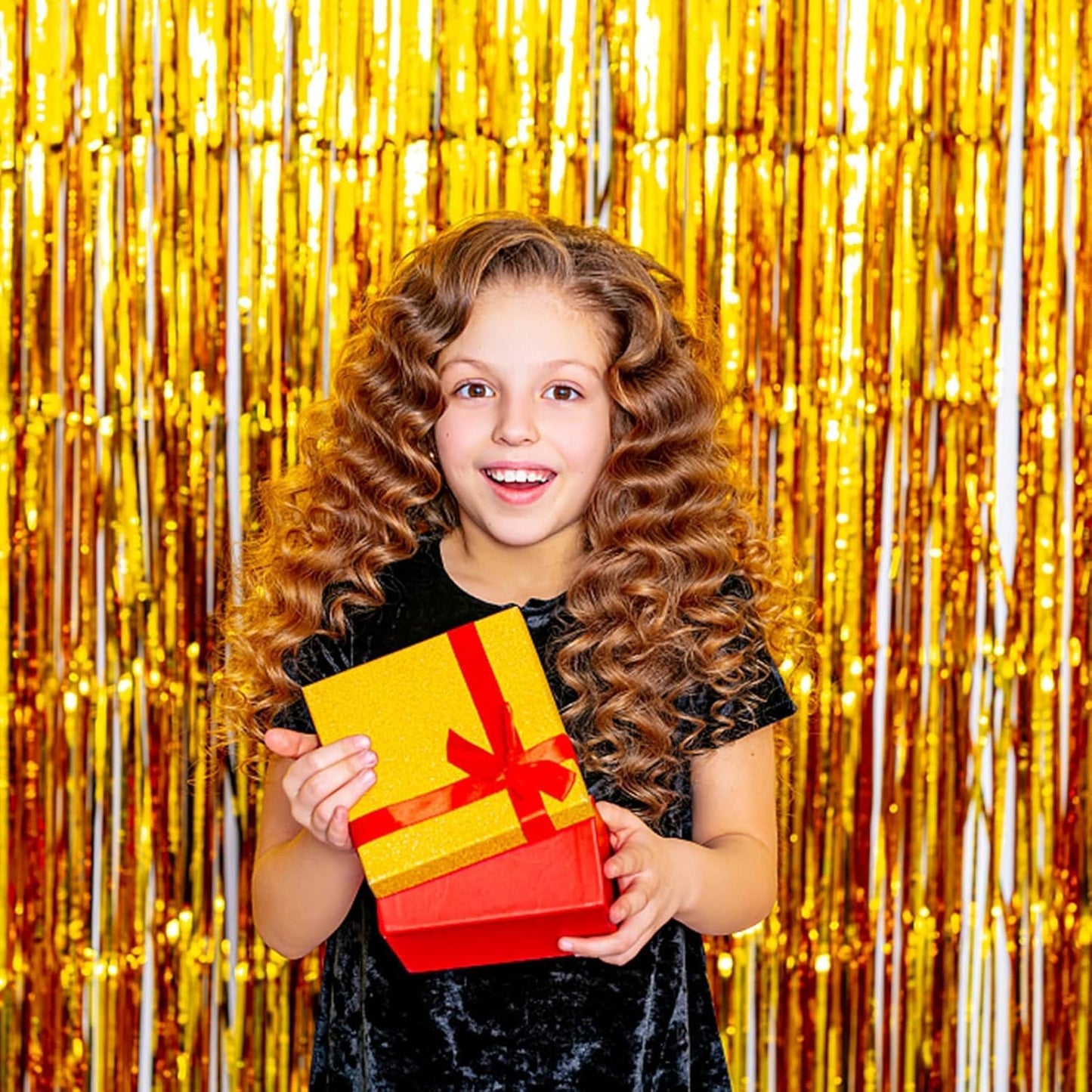 Skiennix Gold Backdrop Foil Curtain - 2 Pack Streamers for Birthday & Party Decorations | Photo Booth Props