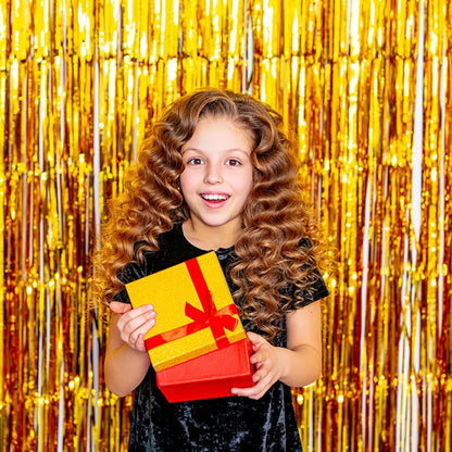 Skiennix Gold Backdrop Foil Curtain - 2 Pack Streamers for Birthday & Party Decorations | Photo Booth Props