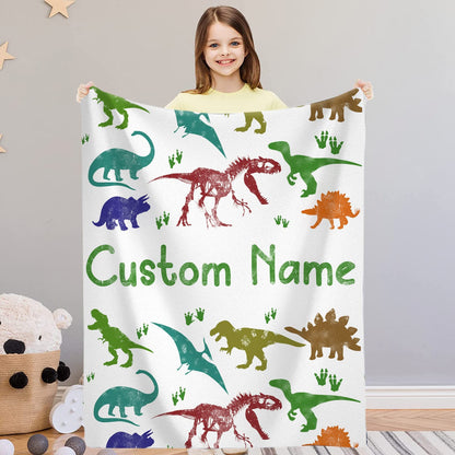 Dinosaur Blanket with Name for Boys, Custom Dinosaur Blanket, Personalized Jurassic Dinosaur Throw Blanket for Toddler, Flannel Customized Dino Swadding Blanket for Birthday, Baby Shower 40x30 Inch