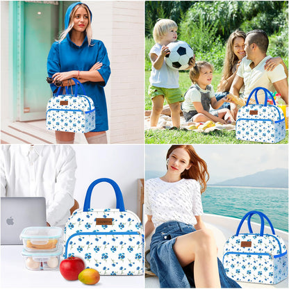 Coobiiya Lunch Bag Women, Lunch Box Lunch Bag for Women Adult Men, Small Leakproof Cute Lunch Tote Large Capacity Reusable Insulated Cooler Lunch Container for Work/Office/Picnic/Travel-Blue Daisy