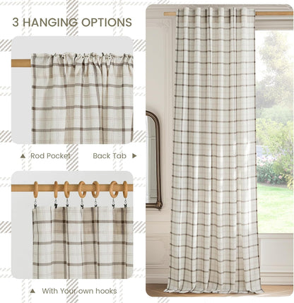 NICETOWN Plaid Window Curtain - 84-Inch Linen Sheer Drapes for Living Room & Bedroom | 52" x 84", White, 1 Pair