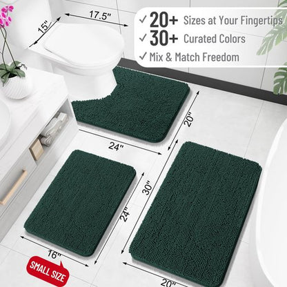 OLANLY Bathroom Rugs 35x24, Extra Soft Absorbent Chenille Bath Rugs, Rubber Backing Quick Dry, Machine Washable Bath Mats for Bathroom Floor, Tub and Shower, Home Decor Accessories, Blackish Green