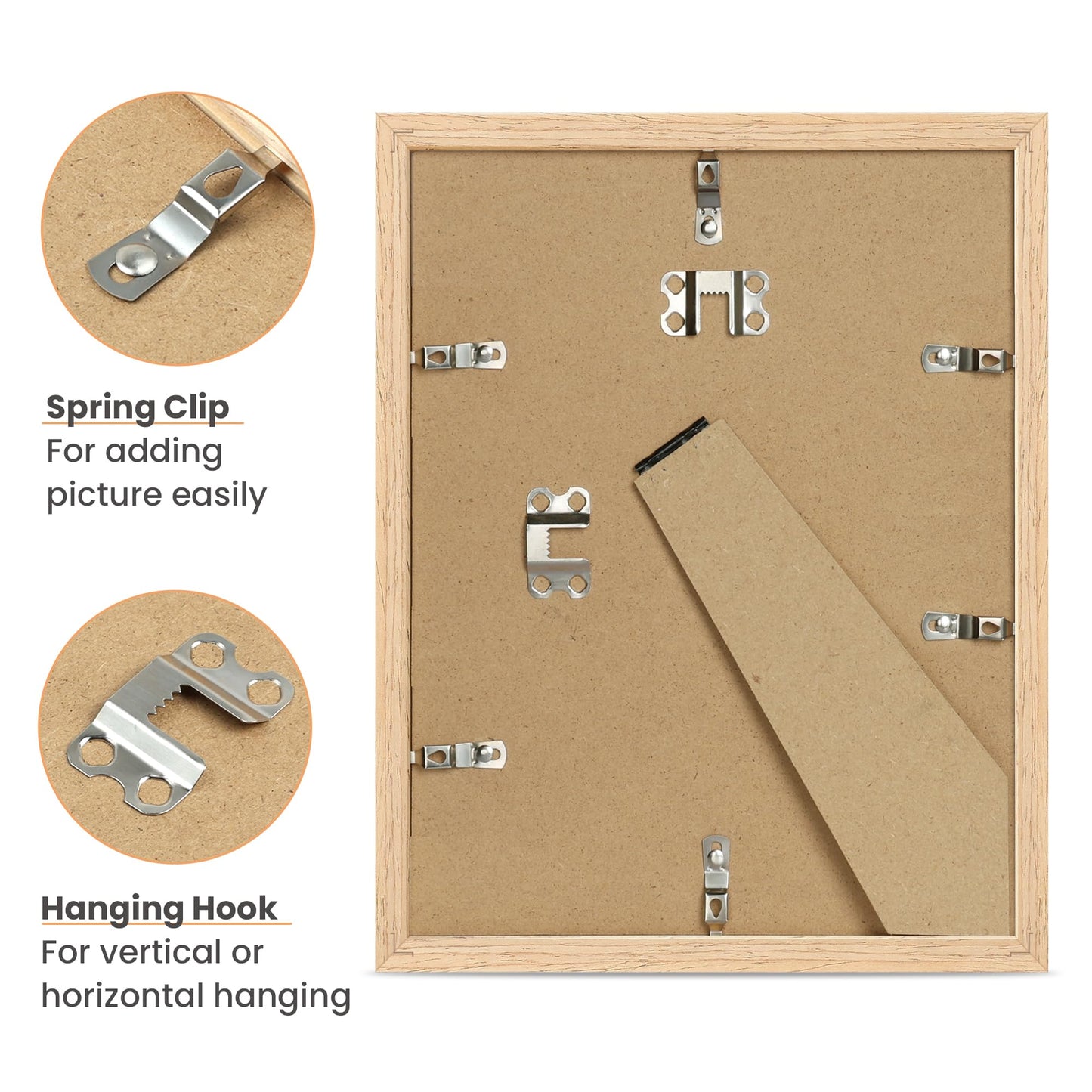 upsimples 8.5 by 11 Picture Frame, Natural Solid Wood Picture Frames, Display 6x8 with Mat or 8.5 x 11 Without, Wall or Tabletop, 1 Pack, Natural