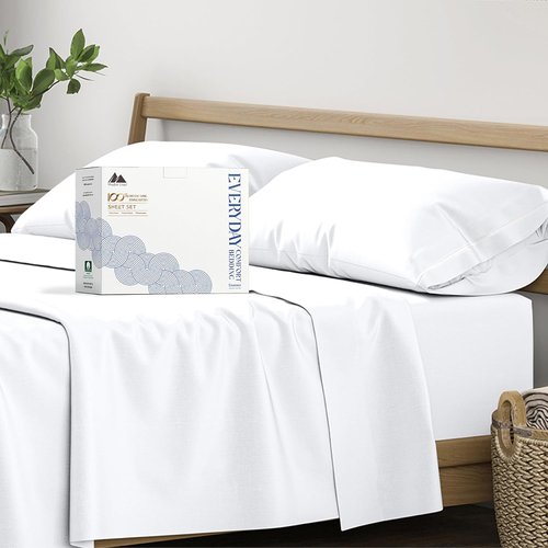 Mayfair Linen King Size Organic Cotton Sheets - 4 PC Soft & Cooling White Percale Set | GOTS Certified, 16" Deep Pocket