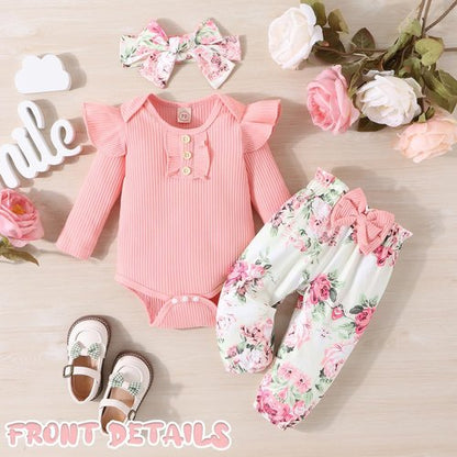GDTOGRT Baby Girl Ruffle Romper Set - Floral Pants & Cute Headband | Newborn Infant Outfits