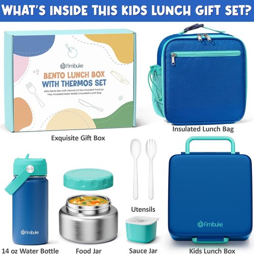 Fimibuke Kids Bento Lunch Box - Leakproof & Insulated Food Jar with Water Bottle | 3-4 Compartment Design