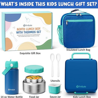Fimibuke Kids Bento Lunch Box - Leakproof & Insulated Food Jar with Water Bottle | 3-4 Compartment Design