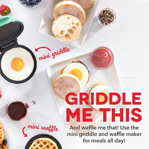 Dash Mini Maker Set - Multi-Function Treat Maker for Easy Cooking & Cleanup - Aqua Waffle & Griddle Irons