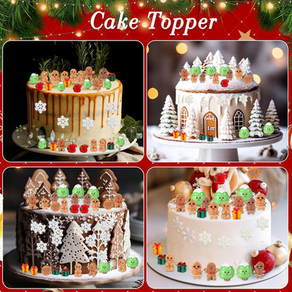 Sawysine Mini Resin Christmas Figurines - 64 Pcs Gingerbread & Xmas Tree Ornaments for DIY Crafts