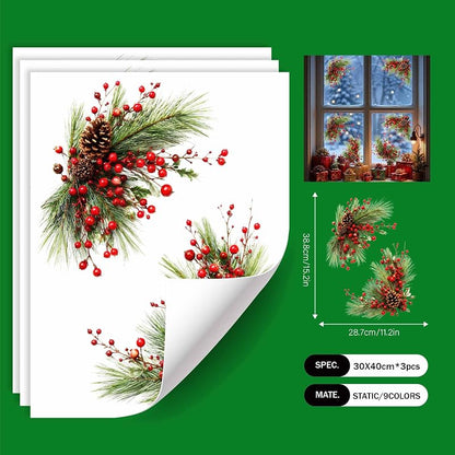Christmas Window Clings - Ornament 3, Static Reusable Décor for Glass Doors & Windows
