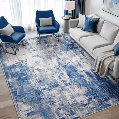 RELEANY Washable Area Rugs 5'x7' Non-Slip Modern Abstract Soft for Living Room Entryway Bedroom, Print Pattern, Blue Grey Navy Gray