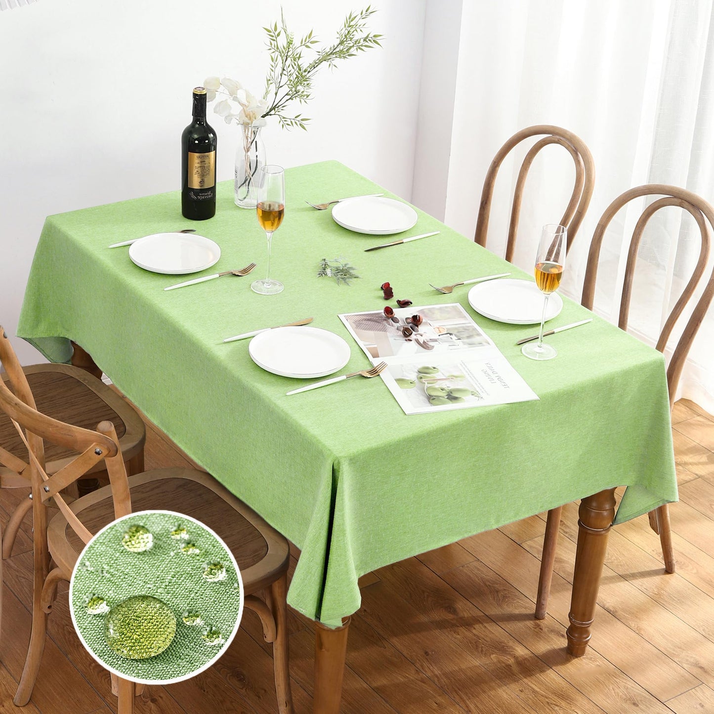 AUSSPVOCT Textured Linen Tablecloth Rectangle 52x70 Water Resistant Spill-Proof Wipeable Green Table Cloth Wrinkle Free Fabric Dining Table Cover for Birthday Party Farmhouse kitchen Tablecloths