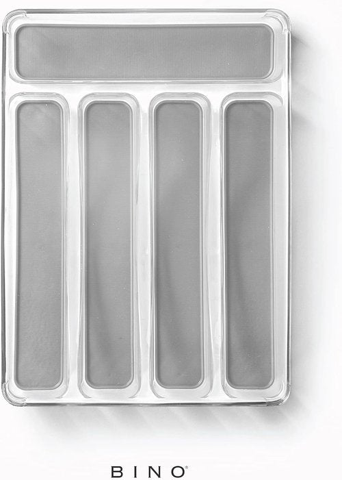 BINO 5-Slot Silverware Organizer - Durable Plastic Utensil Tray with Grip Lining | Light Grey