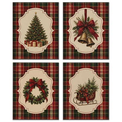 DOFQZ Red and Green Tartan Christmas Wall Art Prints 8x10 Set of 4 — 17Child+8x10