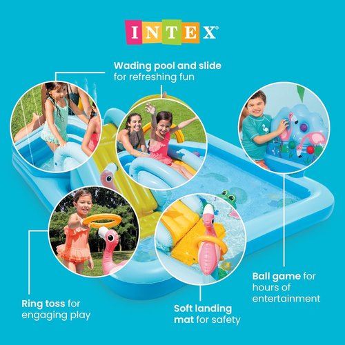 Intex Inflatable Jungle Adventure Play Center - 96" x 78" x 28" Kiddie Pool & Water Slide for Kids
