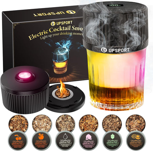 Old Fashioned | Automatic Electric Whiskey Smoker Kit - Rechargeable Infuser with 4 Light Modes & 6 Wood Chips