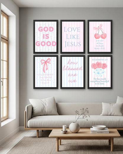Coquette Wall Art Decor - Inspirational Christian Bow Posters for Teens | Set of 6, 8x10 Inch (Unframed)