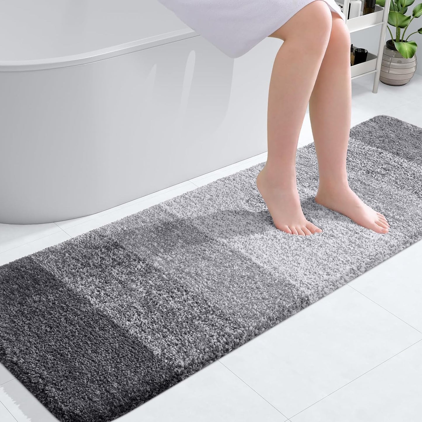 OLANLY Bathroom Runner Rug - Extra Soft Microfiber Mat, Quick Dry & Washable, 59"x20", Grey