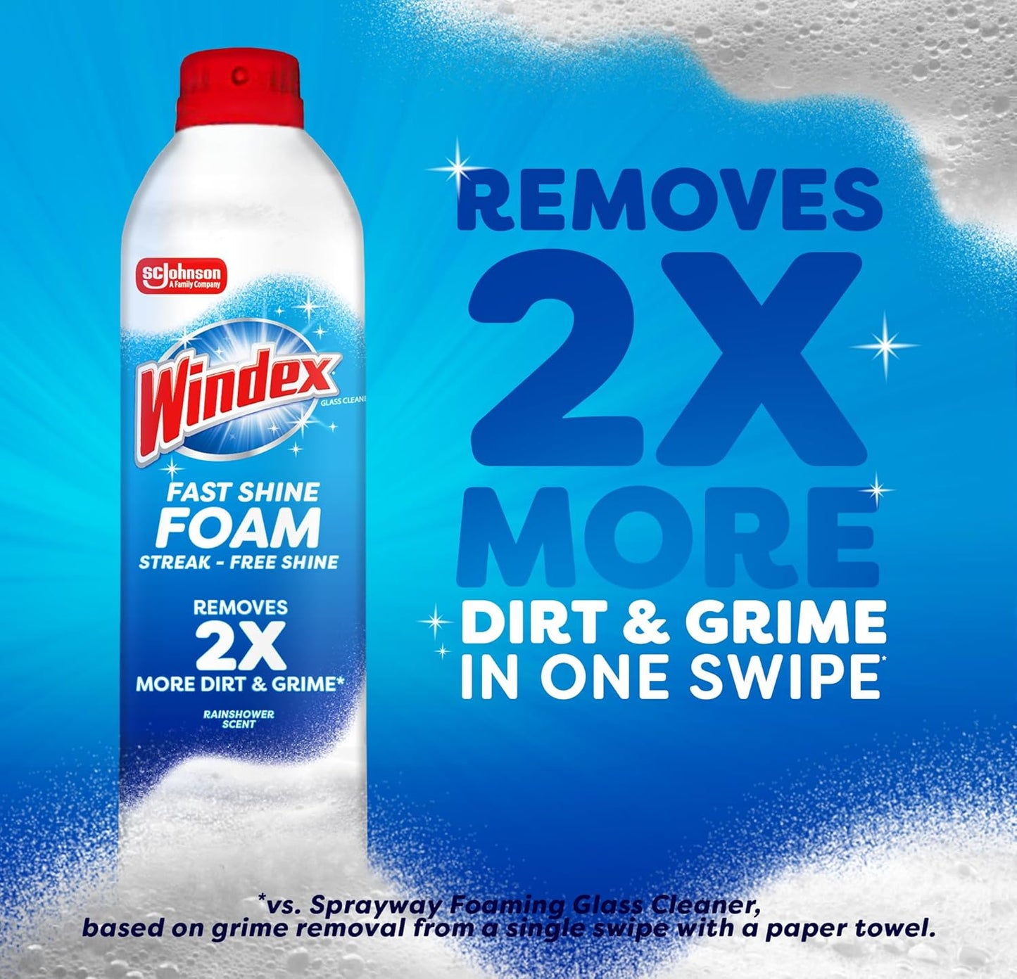 Windex Fast Shine Foam Glass Cleaner - Streak-Free Aerosol Spray for Windows & Mirrors | 19 oz