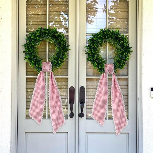 DYSHAYEN Wreath Sash - Canvas RIC Rac Trim for Front Door Decor | Pink Gingham with White Trim