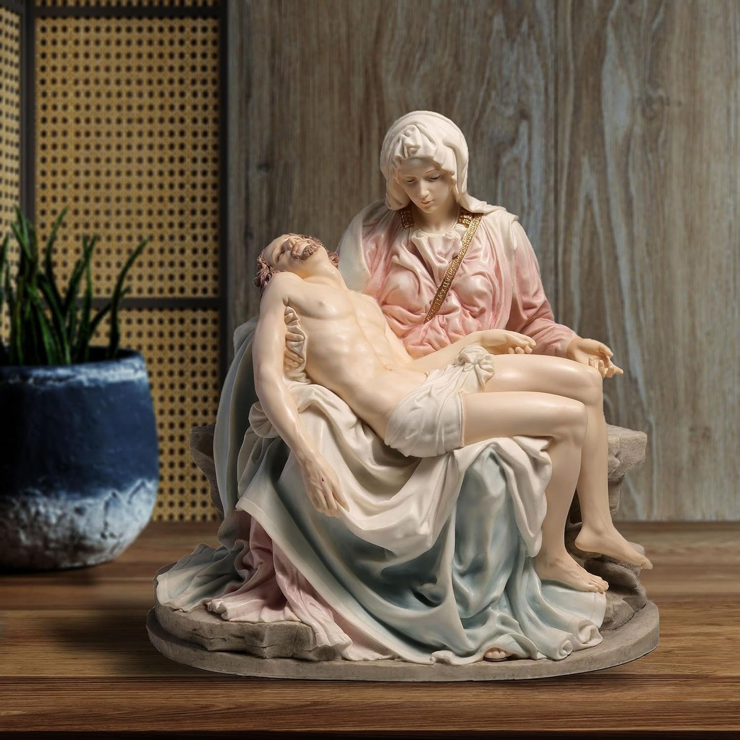 Regine Switzerland Pieta & Michelangelo Decorative Figurine - Elegant 10.63 Inch Design in Pink & Blue