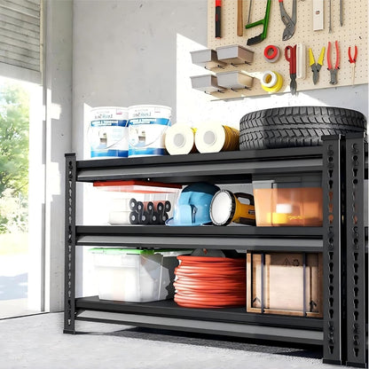 Utility Storage Garage Shelving - Heavy-Duty 3-Tier Metal Shelves | Adjustable Freestanding Rack - Black 40'' W x 16'' D x 36'' H
