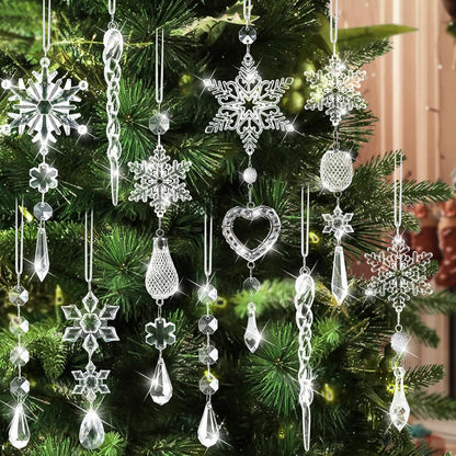 Skiennix Crystal Ornaments - 21pcs Sparkling Snowflake Christmas Tree Decorations | Holiday Home Decor