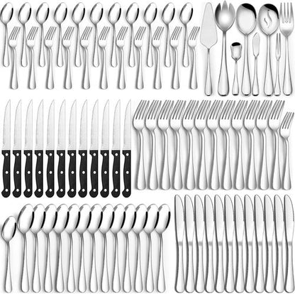 CEKEE Stainless Steel Silverware Set - 80 Pieces Flatware with Serving Utensils for 12 | Heavy-Duty, Dishwasher Safe