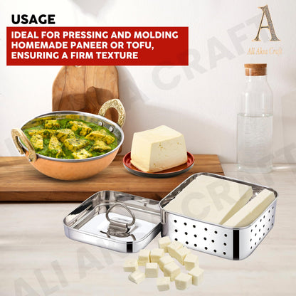 Stainless Steel Square Shape Paneer/Tofu/Cheese Maker Mould Machine Hard Presse Mold KIt For Paneer/Cheese Making (450ml)