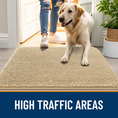 OLANLY Dog Door Mat - Absorbent Non-Slip Chenille Mat for Muddy Paws | 35x24 Inches, Quick Dry, Beige