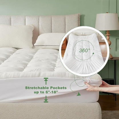 BEDLORE Queen Mattress Topper - Soft Bamboo Viscose Pillow Top for Back Pain Relief | Fits 6-18 Inch Mattresses