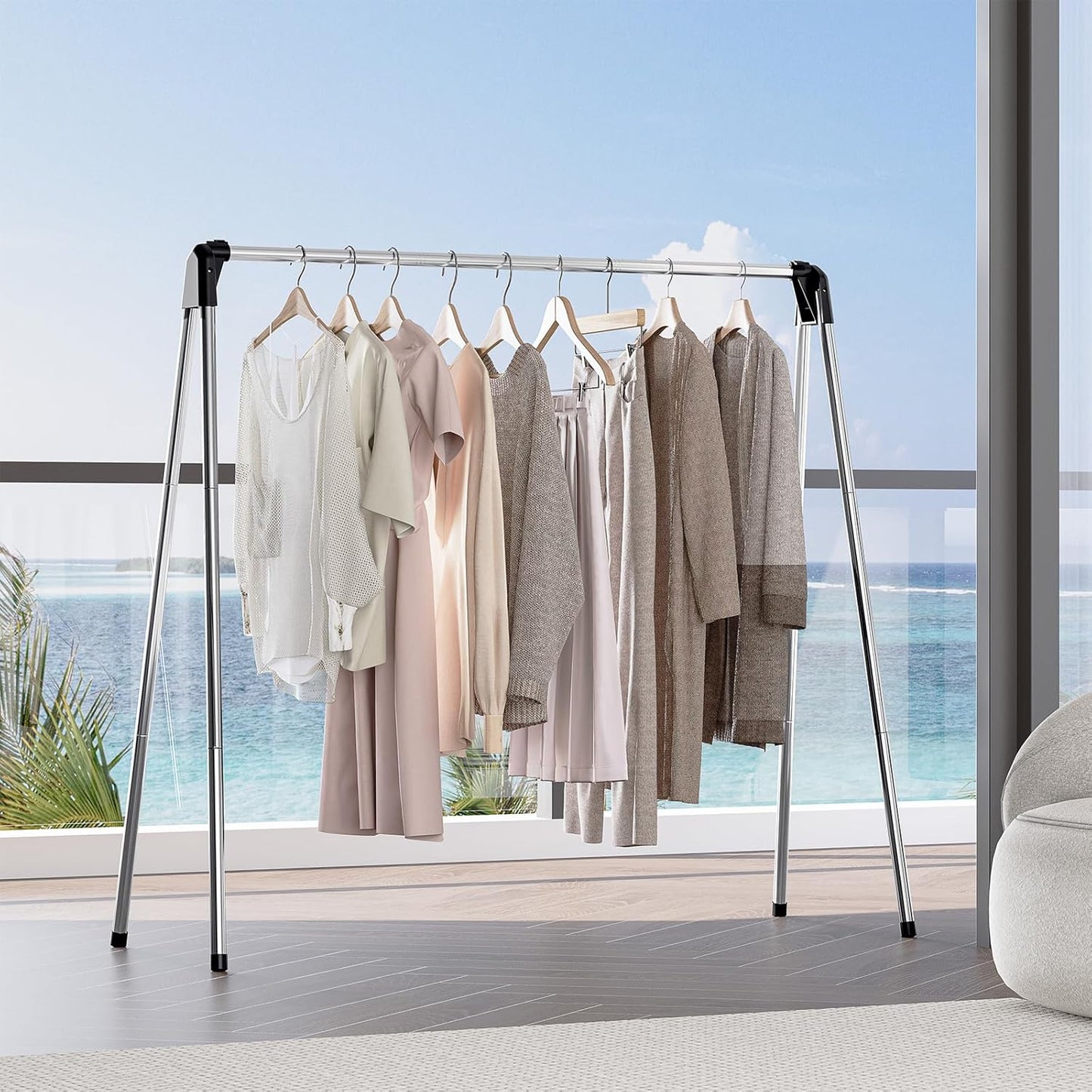 TOOLF Clothes Drying Rack - Foldable Stainless Steel Laundry Rack | Portable Free-Standing Design, Large Capacity