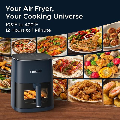Fullwill 6QT Air Fryer - 12-in-1 Multi-Function Cooking with Viewing Window & Nonstick Basket - Blue