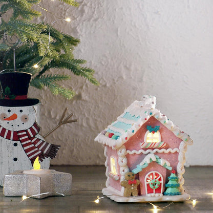 Skiennix LED Gingerbread House Christmas Decorations - 5.9" Ornaments with Gingerbread Cookie & Pine Tree