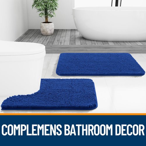 OLANLY Bathroom Rugs 30x20, Extra Soft Absorbent Chenille Bath Rugs, Rubber Backing Quick Dry, Machine Washable Bath Mats for Bathroom Floor, Tub and Shower, Home Decor Accessories, Royal Blue
