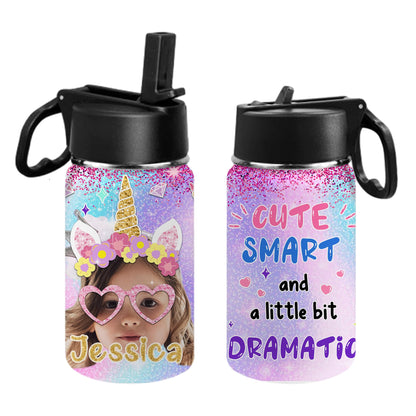 Personalized Kids Water Bottles with Cute Pattern 12oz Custom Gradient Color Water Cup with Kids Name Cute Water Bottle Gift for Girls Daughter Granddaughter Toddler Children School Birthday