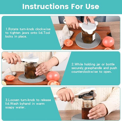 Jar Opener for Weak Hands by [Brand Name] - Adjustable 4-in-1 Bottle & Can Opener with Non-Slip Pad | Ideal for Seniors, Arthritis, Large Jars, and Left-Handed Users