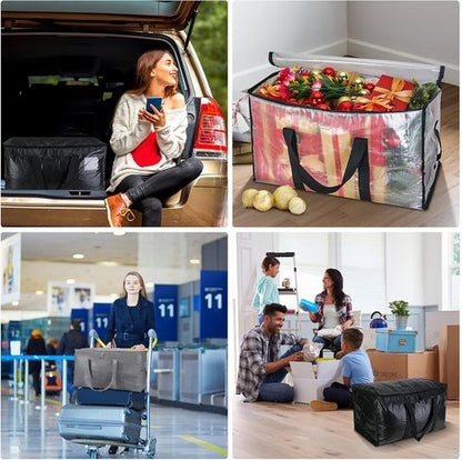BALEINE 6-Pack Oversized Moving Bags - Heavy-Duty Storage Totes with Reinforced Handles (Clear)