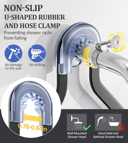 Omaira Shower Caddy - Rustproof Overhead Organizer with Soap Holder | Non-Slip Stainless Steel, Black