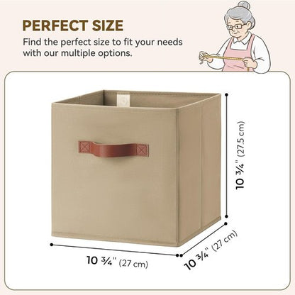 GRANNY SAYS Cube Storage Bins - 11-Inch Foldable Organizer with PU Handle, Khaki | 6-Pack for Closet & Shelves
