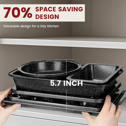 Terlulu 10-Piece Nonstick Baking Pans Set - Stackable Carbon Steel Bakeware for Oven Cooking | Black