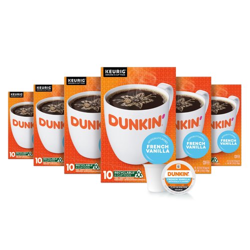 Dunkin’ French Vanilla Artificially Flavored Coffee, Keurig K-Cup Pods, 10 Count Boxes (Pack of 6)
