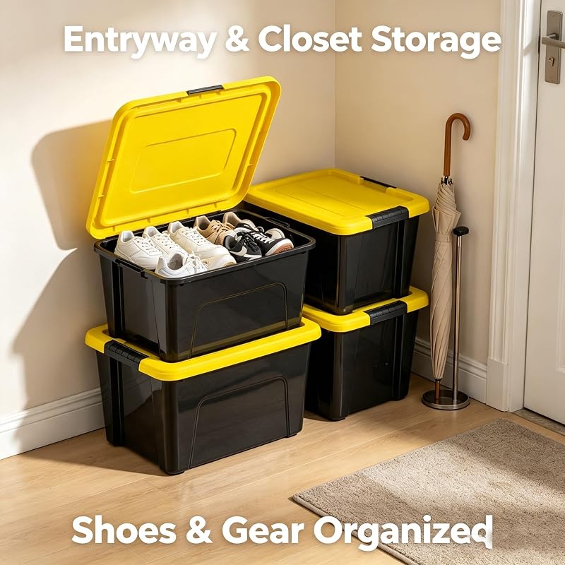20 Quart Stackable Plastic Storage Totes with Latching Lids | Heavy Duty Organizers with Side Handles (6 Pack)