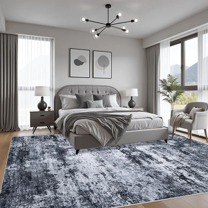 Skiennix 5x7 Area Rug - Washable Modern Abstract Soft Indoor Carpet | Non-Slip & Stain Resistant - Black