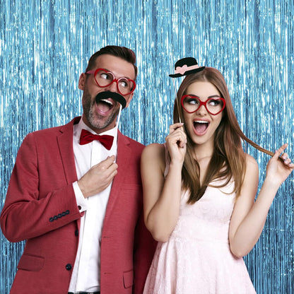 Skiennix Foil Curtain Backdrop - 10 Pack Blue Metallic Tinsel Fringe for Parties & Celebrations