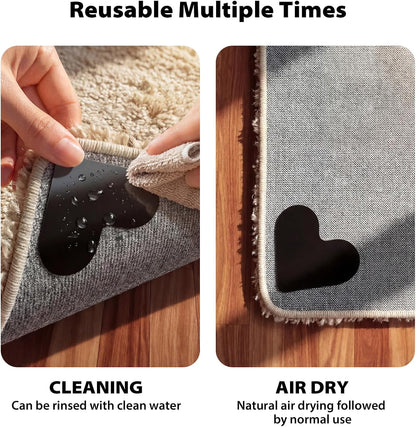 PHIXBEAR Rug Tape - 16 Pcs Reusable & Washable Anti-Slip Pads for Hardwood Floors | Residue-Free, Keeps Rugs Flat