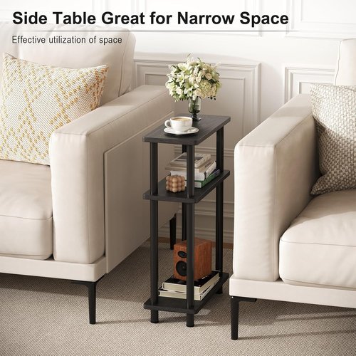 Apicizon Small Narrow Side Table - 3-Tier Slim End Table with Storage Shelf | Black for Small Spaces